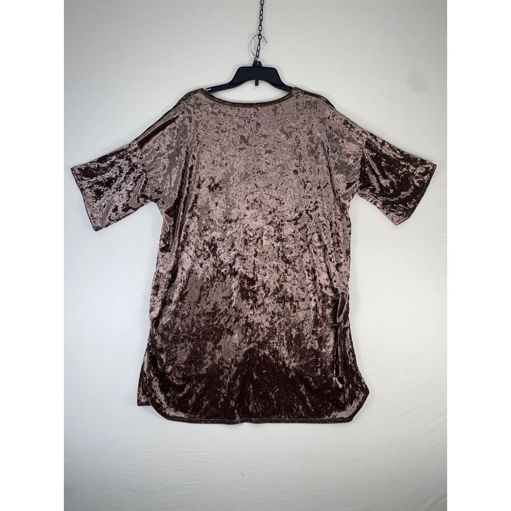 Rae Mode Shirt Womens Medium Brown Crushed Velvet V Neck Short Sleeve Tunic Top - Picture 2 of 6